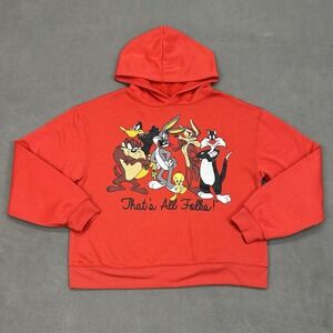 Vtg Y2K Jerry Leigh Looney Tunes Hoodie Mens S Red Sylvester Taz Thats all Folks